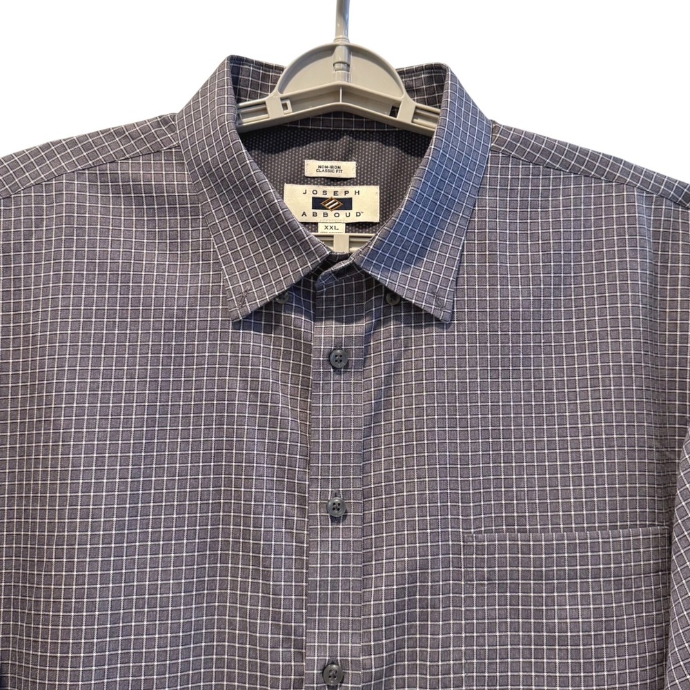 Joseph Abboud Long Sleeve Shirt Gray Checkered‎ Classic Fit Non Iron Mens XXL